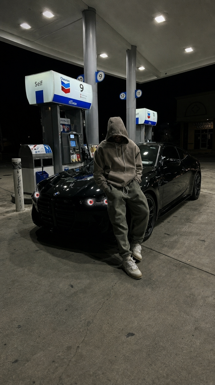 BASILISK owner-style post on a BMW M4 at a petrol station